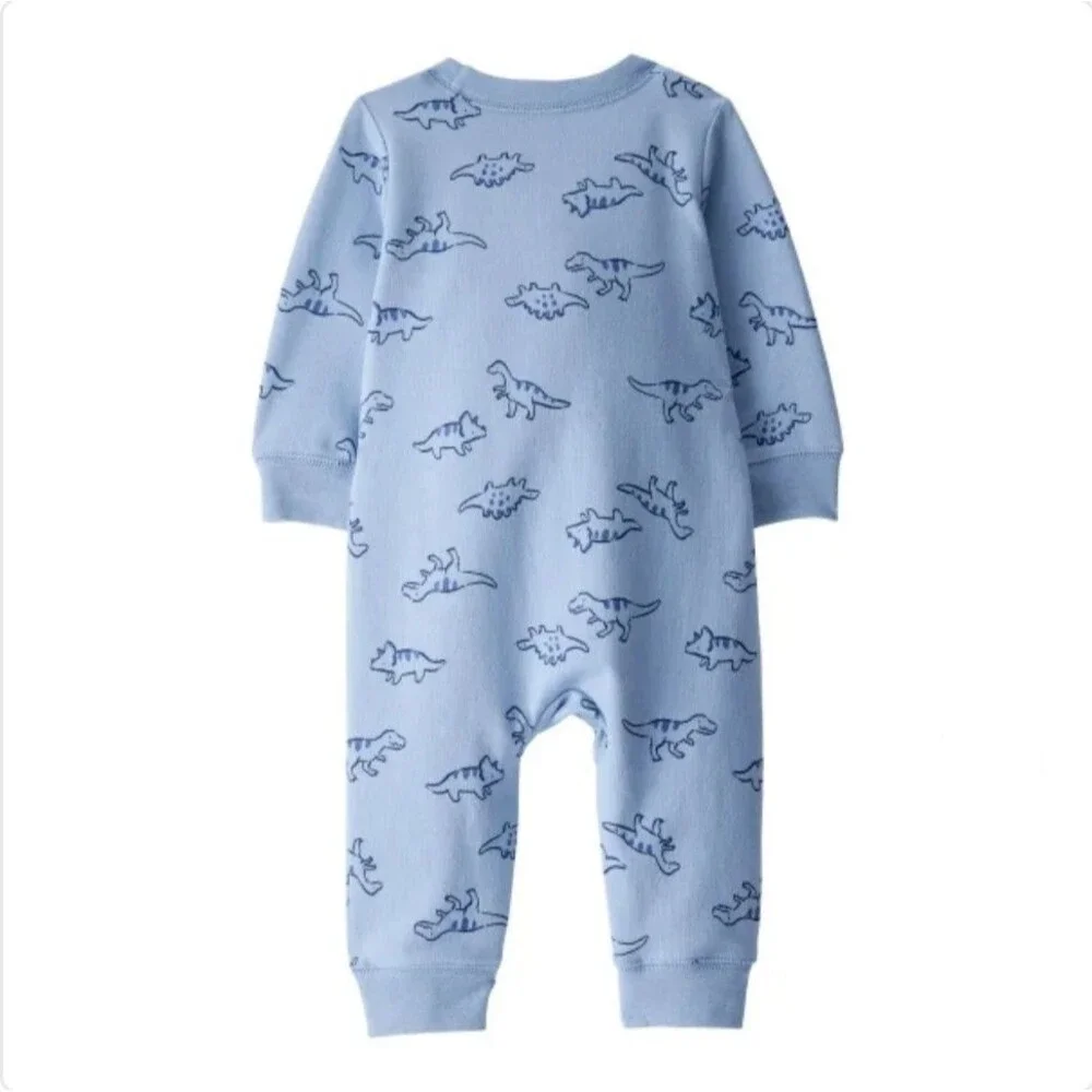 Carter's Baby Boy 2-pack Cotton Snap Jumpsuits Footies Blue Dinosaur Print 12M